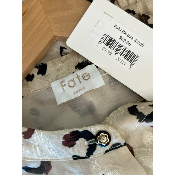 Fate Women's Cream Sheer Leopard Print Fabi Blouse Small Button Up Relaxed NWT - Picture 4 of 6